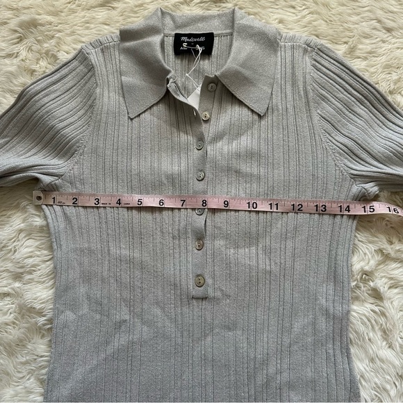 Madewell x Aimee Song Top Shimmer Polo Sweater Ribbed Vapor S NWT New - Picture 10 of 12